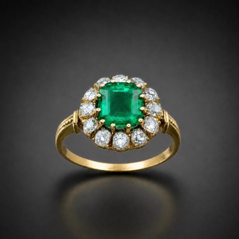 Bague fin XIXe siècle émeraude de Colombie sans aucun traitement (examen du Laboratoire Français de Gemmologie). Travail français.