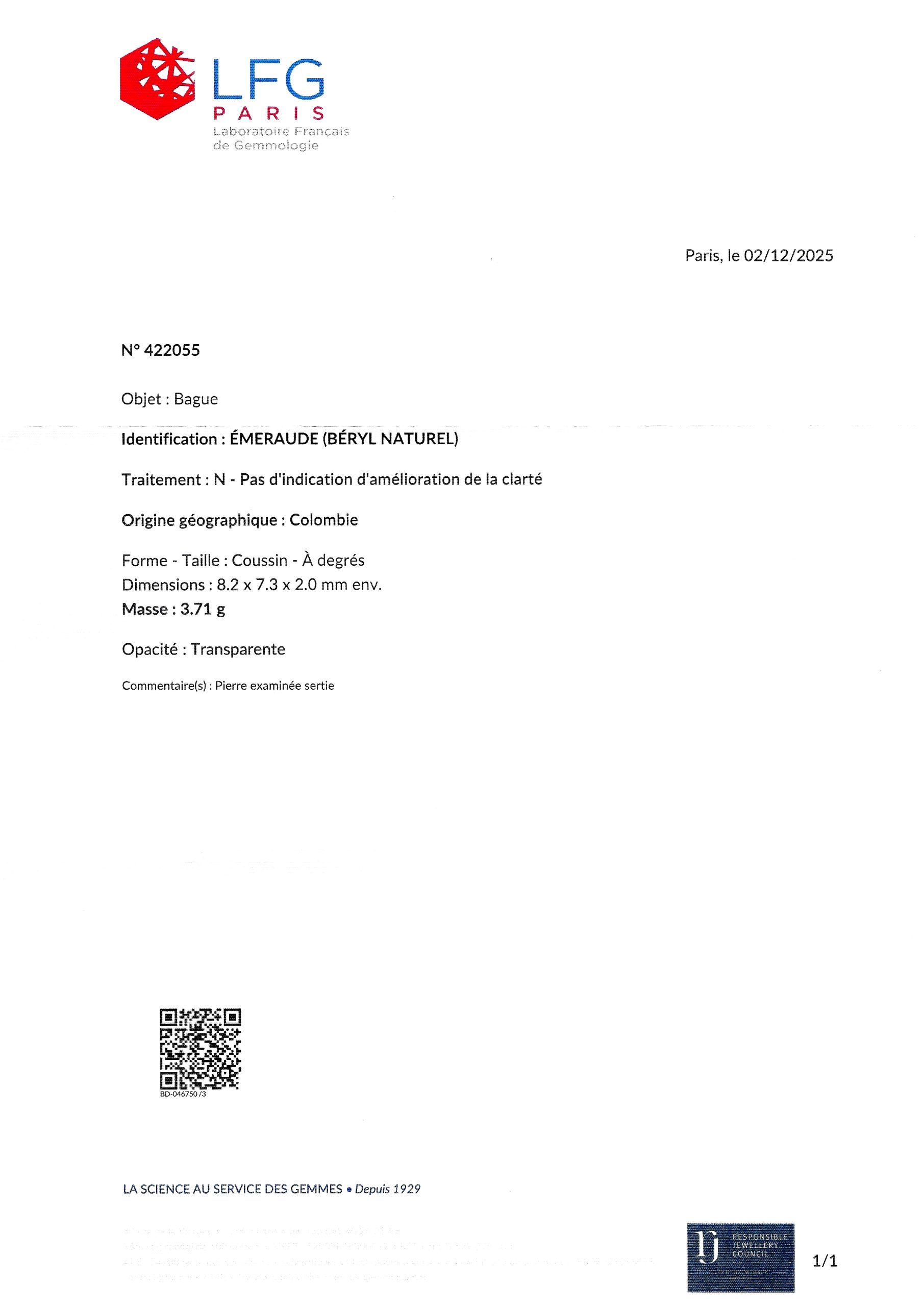 Bague fin XIXe siècle émeraude de Colombie sans aucun traitement (examen du Laboratoire Français de Gemmologie). Travail français.-4