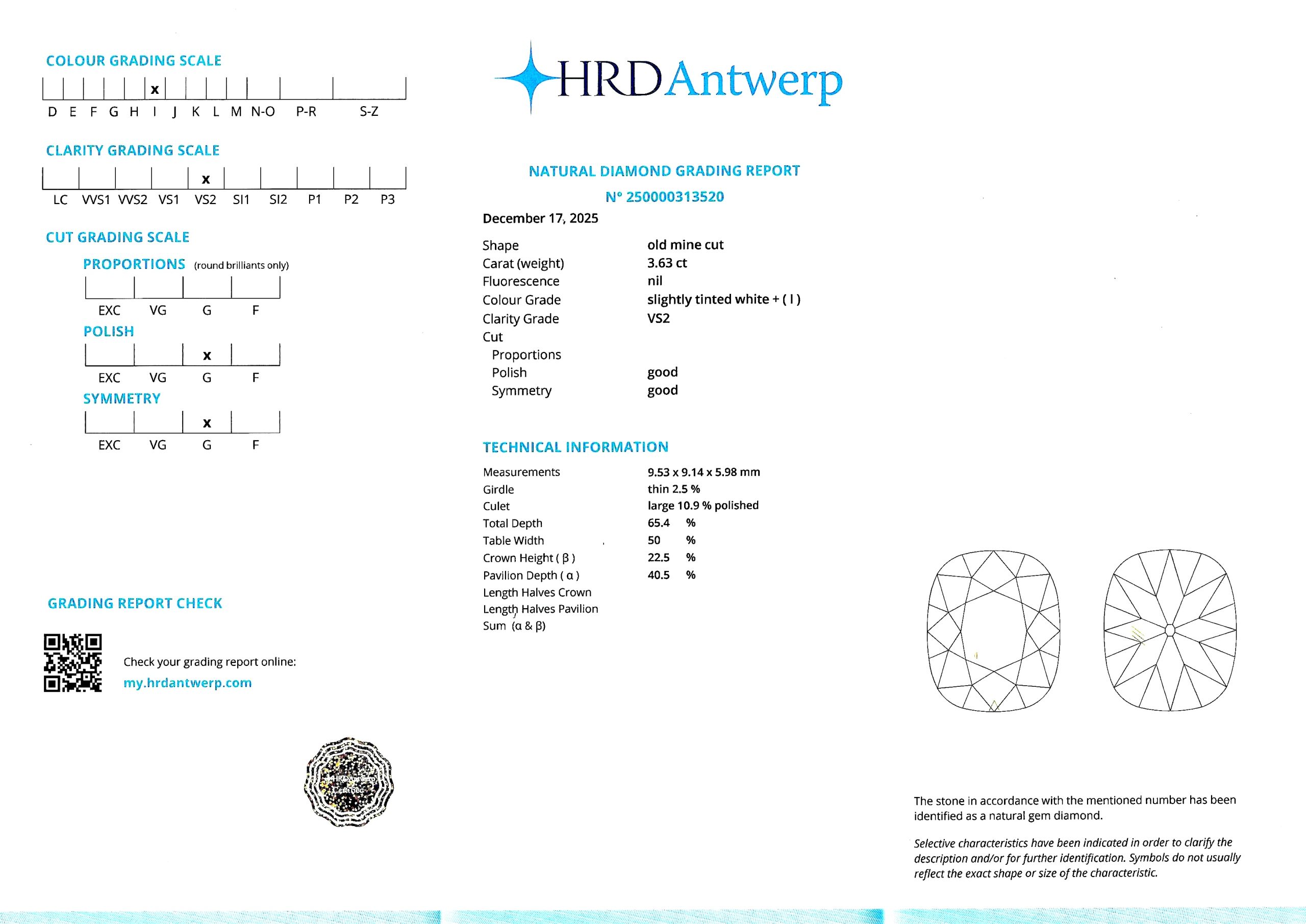 Bague diamant taille ancienne 3,63 carats (certificat HRD) Art déco-4
