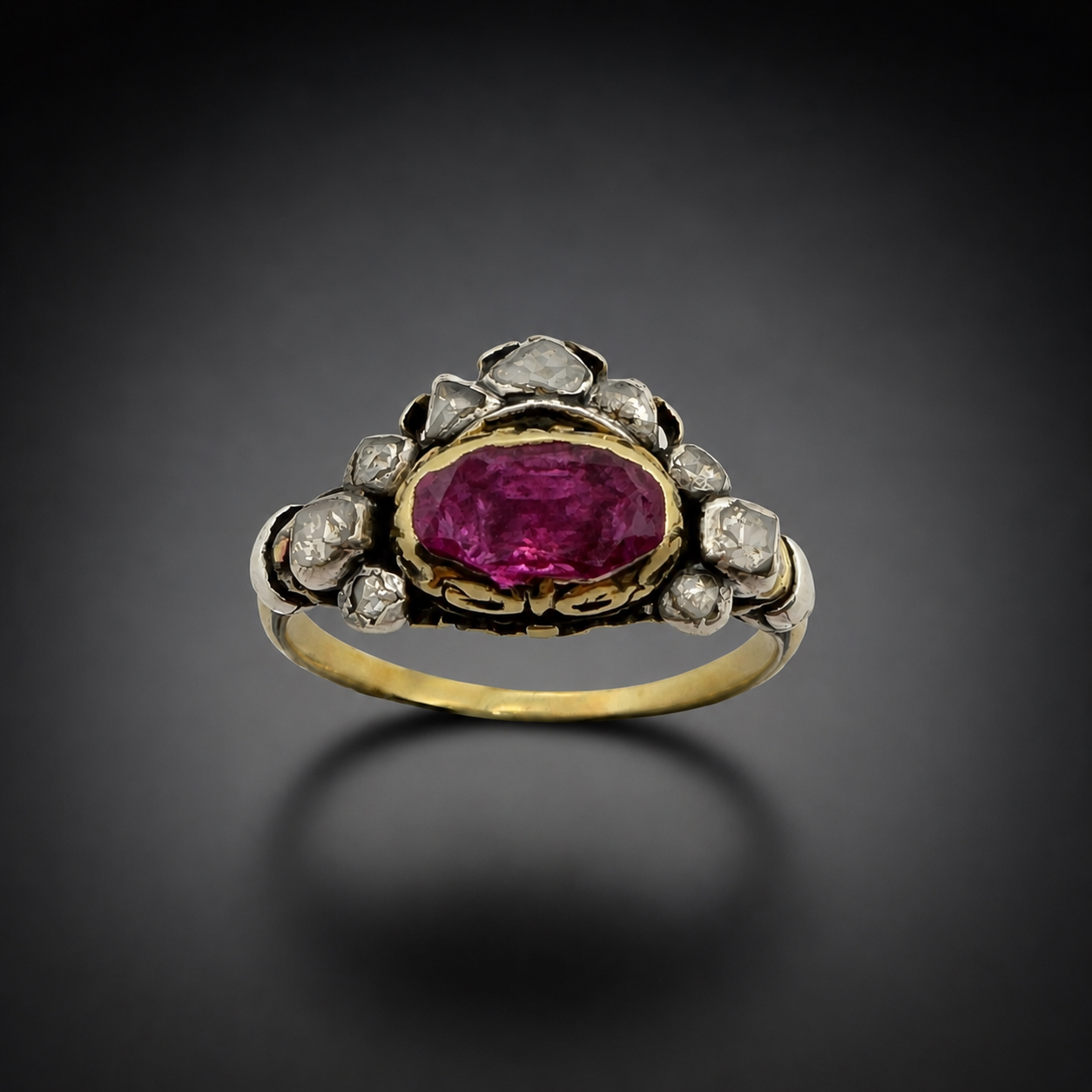 Bague XVIIIe siècle saphir rose naturel non chauffé (examen du Laboratoire Français de Gemmologie) diamants taille rose. Travail européen vers 1730 – 1760, -1