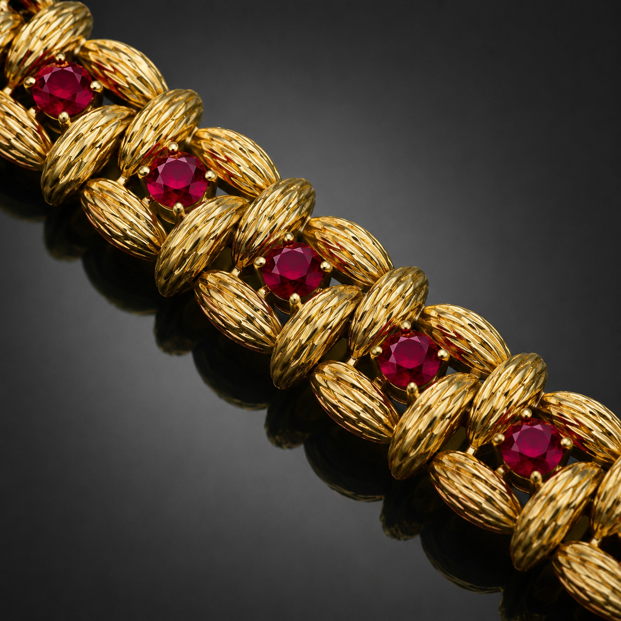 Bracelet Mauboussin vers 1970 – 1980 rubis non chauffés (examen Laboratoire Français de Gemmologie). Poinçon : A. Vassort.-2