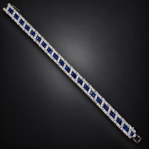 Bracelet Art déco diamants et saphirs calibrés. Travail français vers 1930.